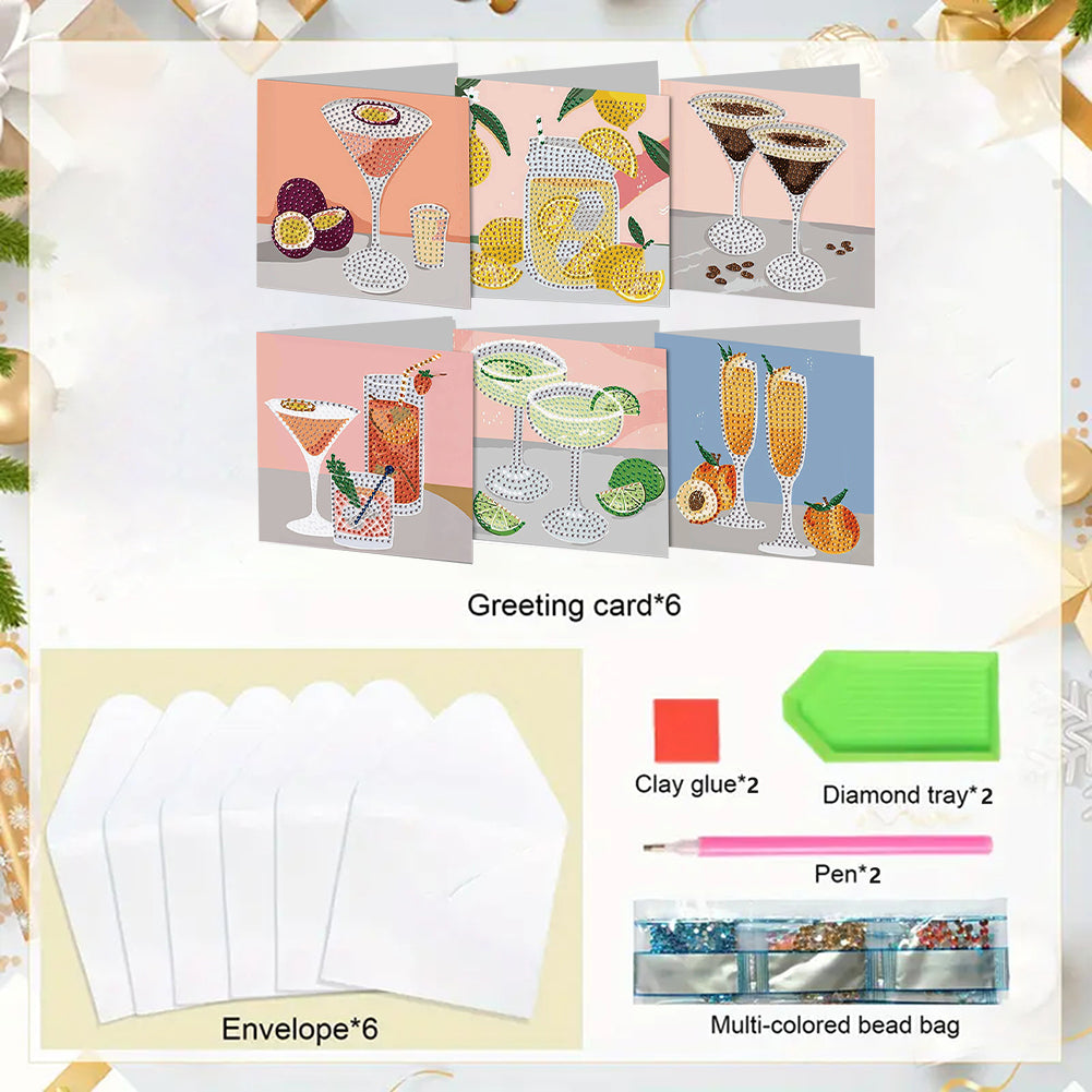 6PCS DIY Diamond Art Greeting Cards Cup Theme Congratulations Cards & Gifts