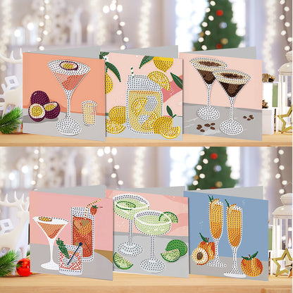 6PCS DIY Diamond Art Greeting Cards Cup Theme Congratulations Cards & Gifts