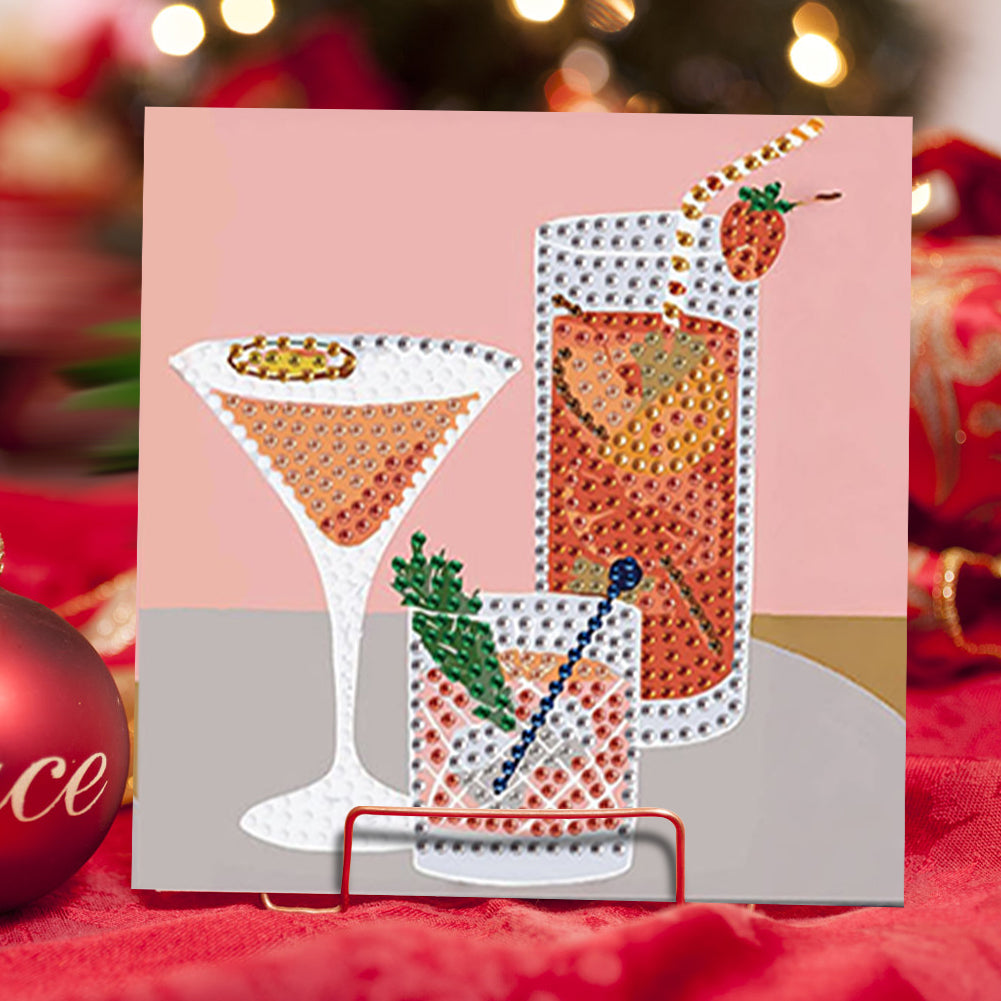 6PCS DIY Diamond Art Greeting Cards Cup Theme Congratulations Cards & Gifts