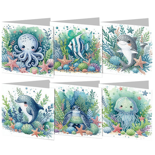 6PCS DIY Diamond Art Greeting Cards Ocean Theme Congratulations Cards & Gifts