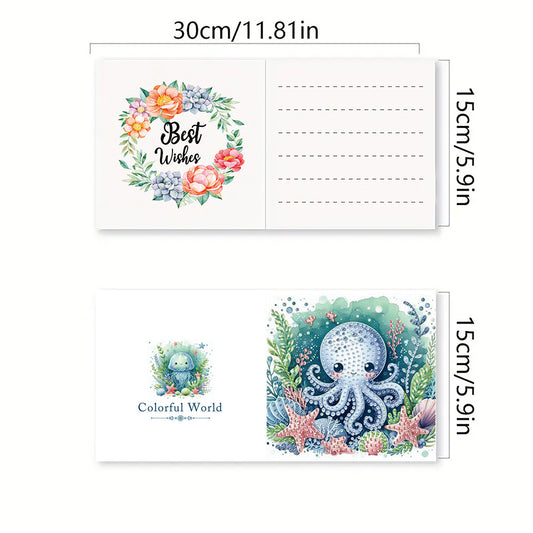 6PCS DIY Diamond Art Greeting Cards Ocean Theme Congratulations Cards & Gifts