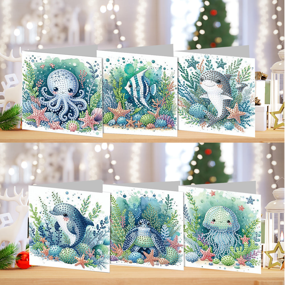 6PCS DIY Diamond Art Greeting Cards Ocean Theme Congratulations Cards & Gifts