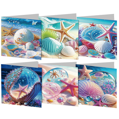6PCS DIY Diamond Art Greeting Cards Ocean Seashell Congratulations Cards & Gifts