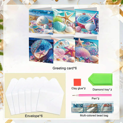 6PCS DIY Diamond Art Greeting Cards Ocean Seashell Congratulations Cards & Gifts