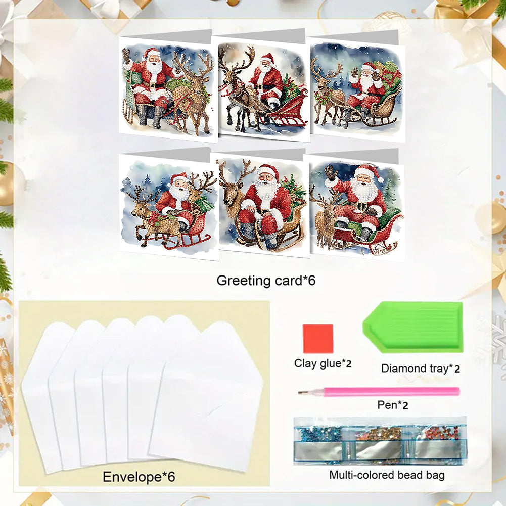 6PCS DIY Diamond Art Greeting Cards Santa Claus Congratulations Cards & Gifts Christmas