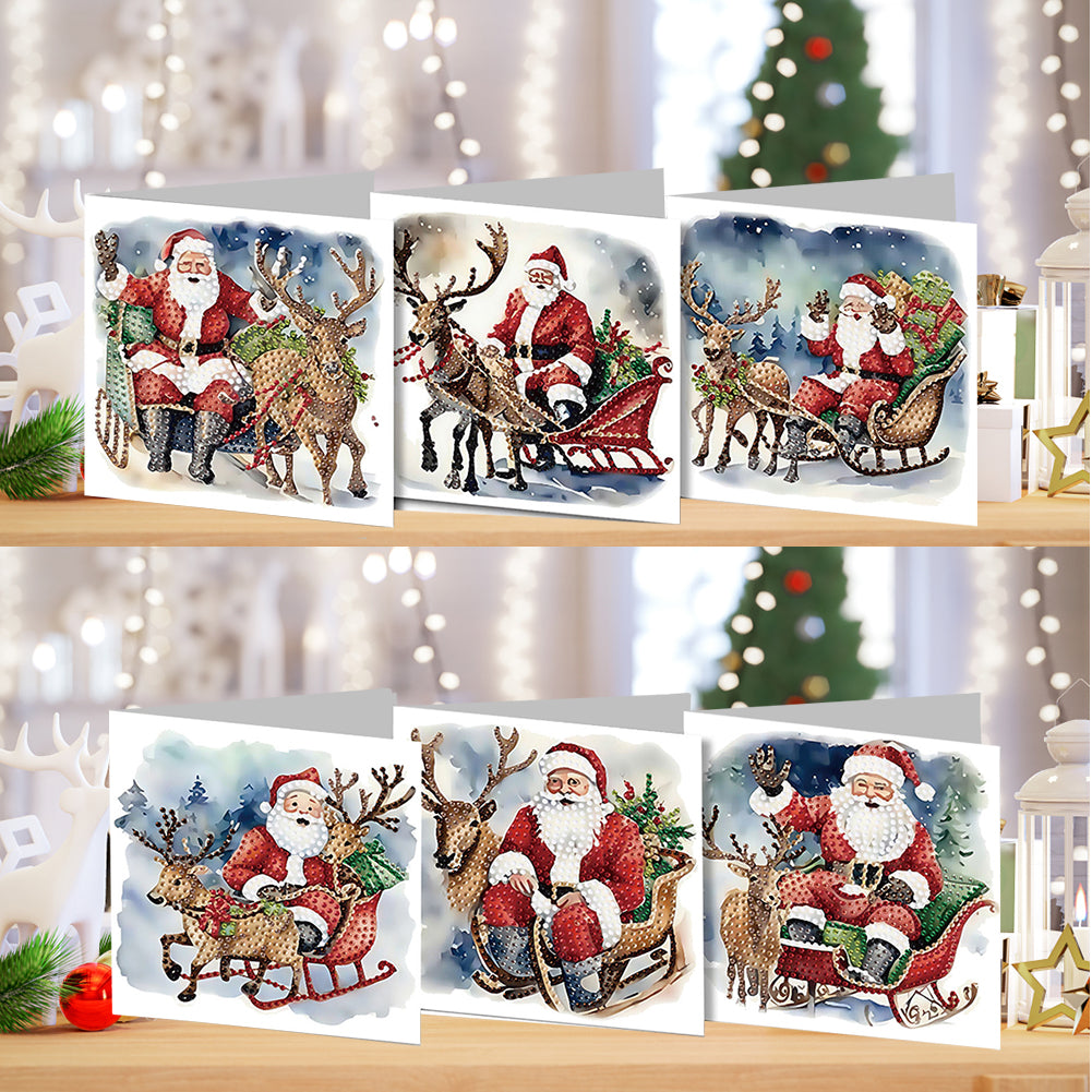 6PCS DIY Diamond Art Greeting Cards Santa Claus Congratulations Cards Gifts