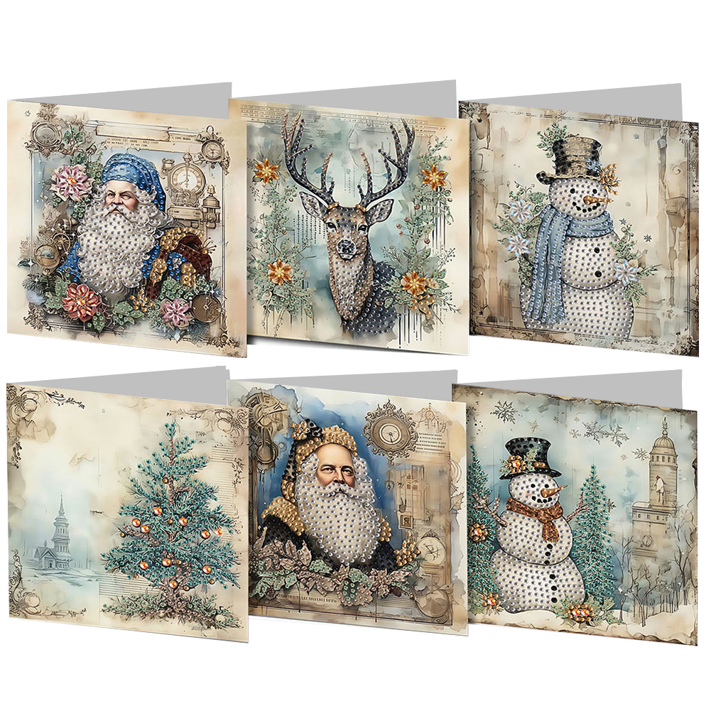 6PCS DIY Diamond Art Greeting Cards Winter Theme Congratulations Cards & Gifts