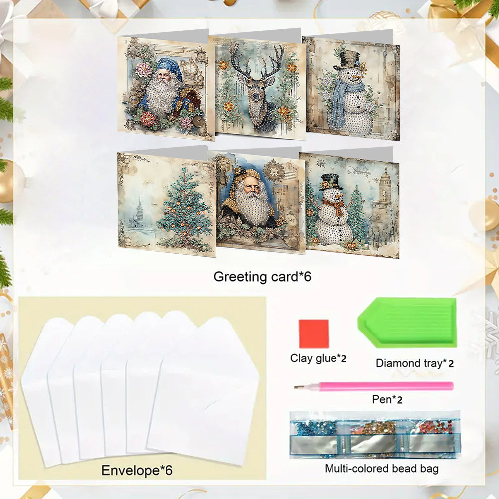 6PCS DIY Diamond Art Greeting Cards Winter Theme Congratulations Cards & Gifts