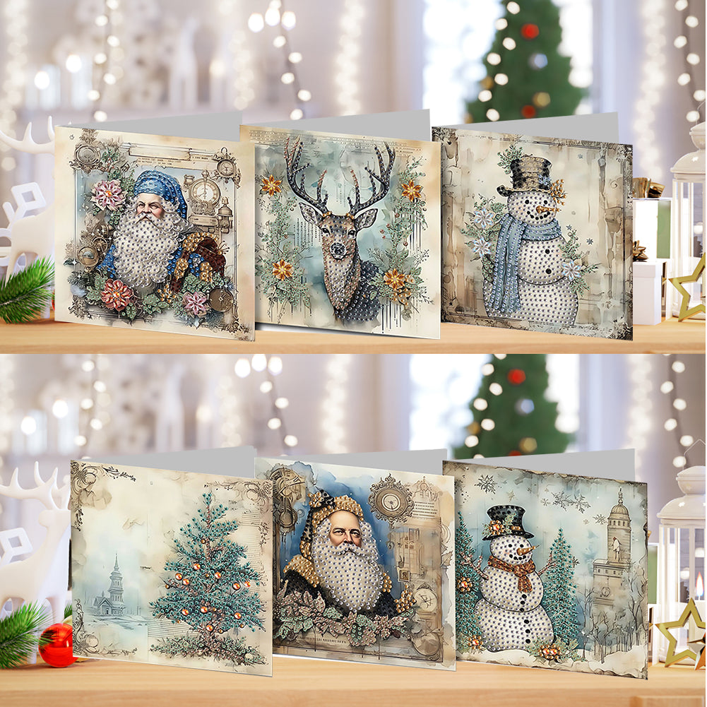 6PCS DIY Diamond Art Greeting Cards Winter Theme Congratulations Cards & Gifts