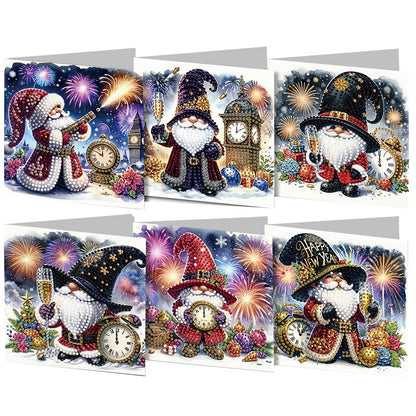 6PCS DIY Diamond Art Greeting Cards New Year Gnome Congratulations Cards & Gifts