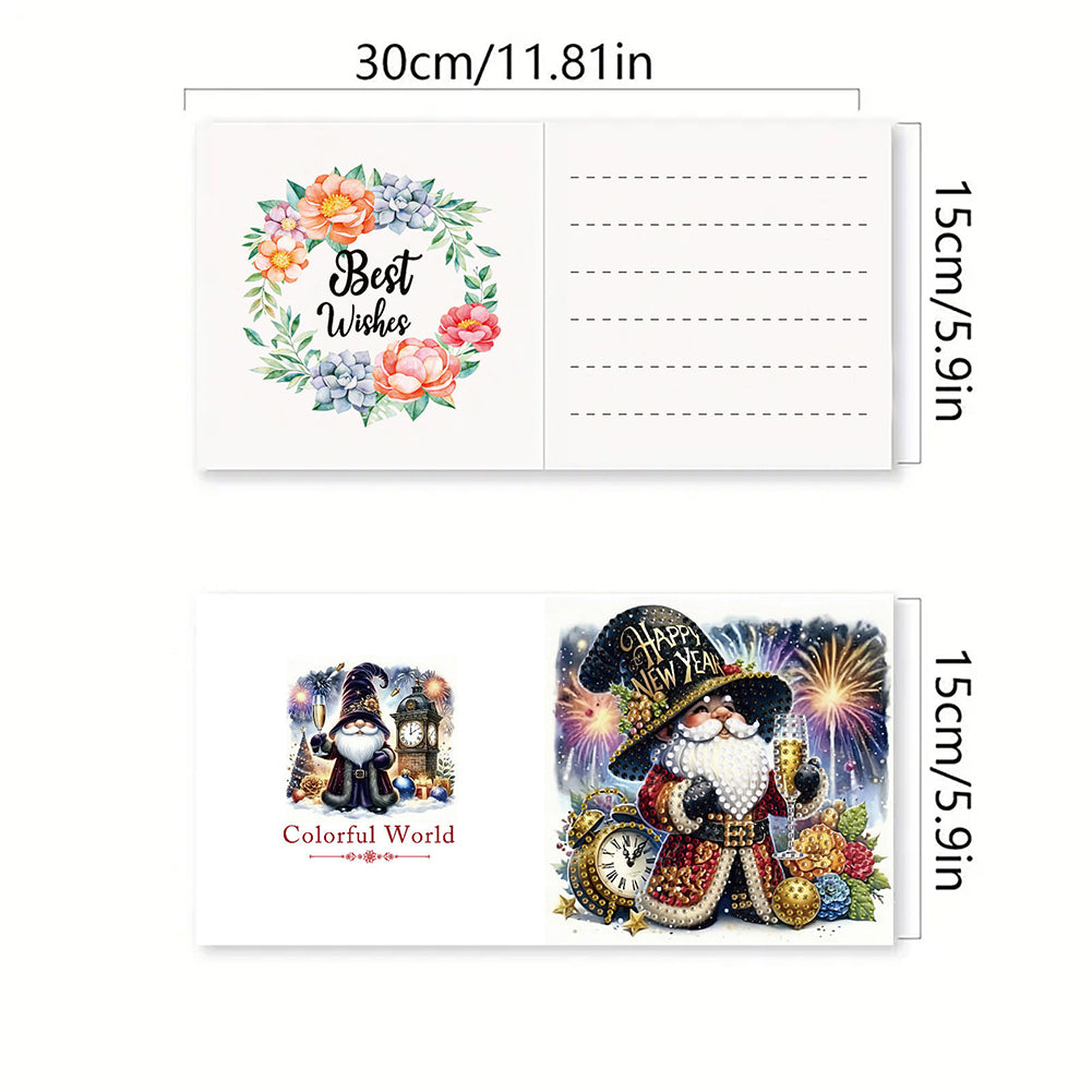 6PCS DIY Diamond Art Greeting Cards New Year Gnome Congratulations Cards & Gifts
