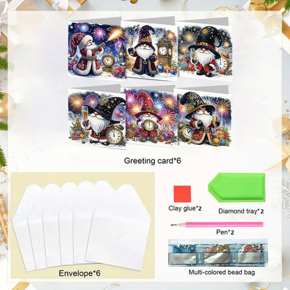 6PCS DIY Diamond Art Greeting Cards New Year Gnome Congratulations Cards & Gifts