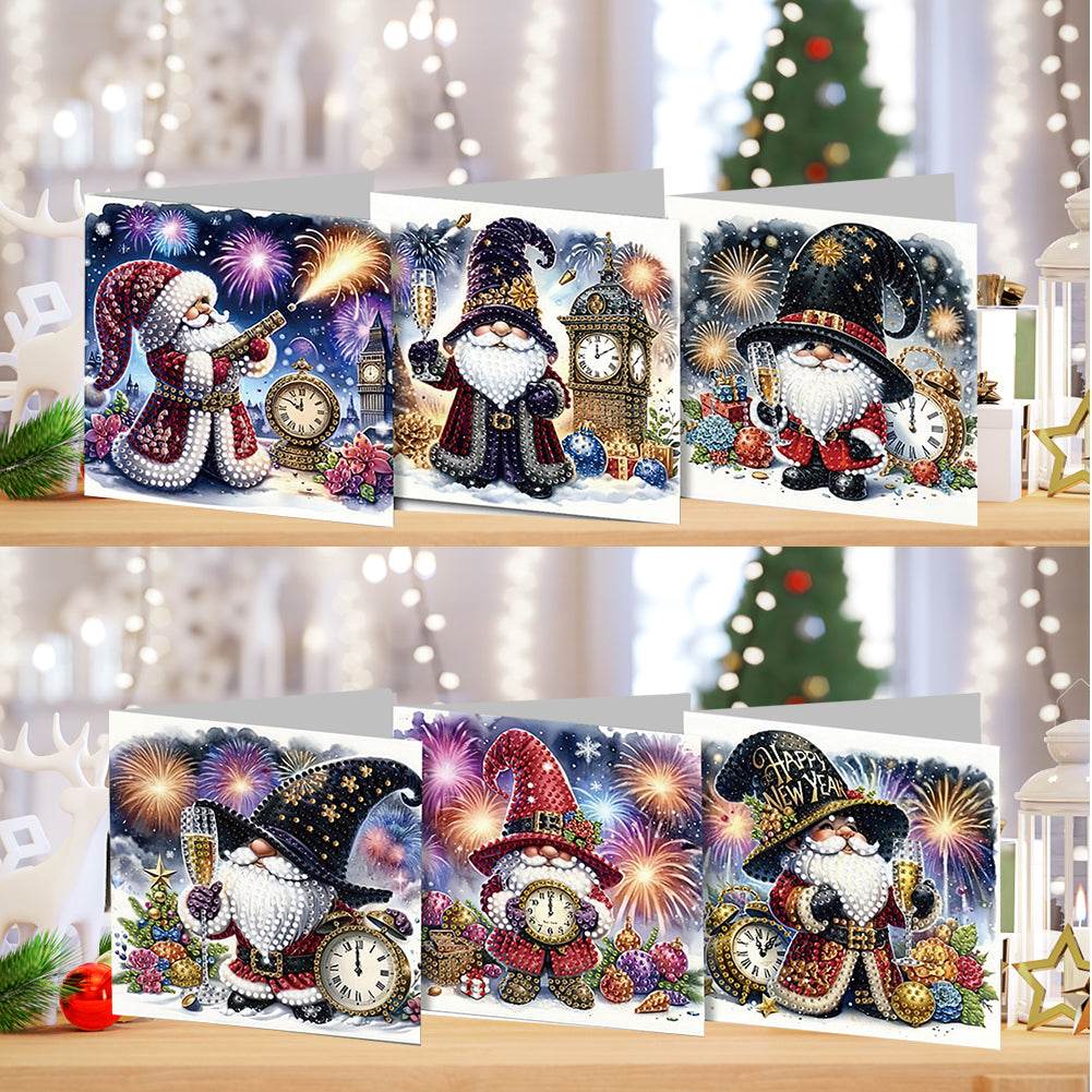 6PCS DIY Diamond Art Greeting Cards New Year Gnome Congratulations Cards & Gifts
