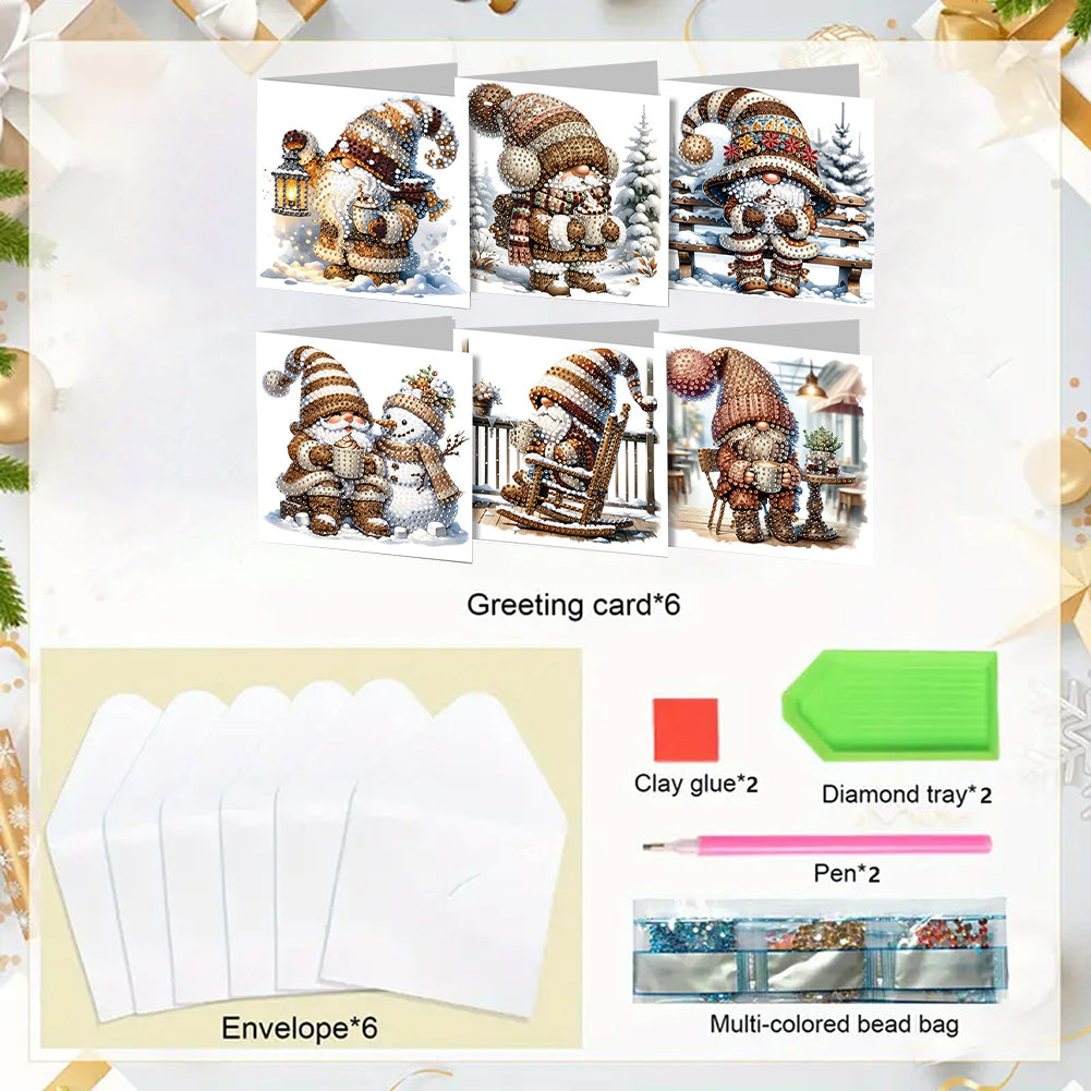 6PCS DIY Diamond Art Greeting Cards Winter Gnome Congratulations Cards & Gifts