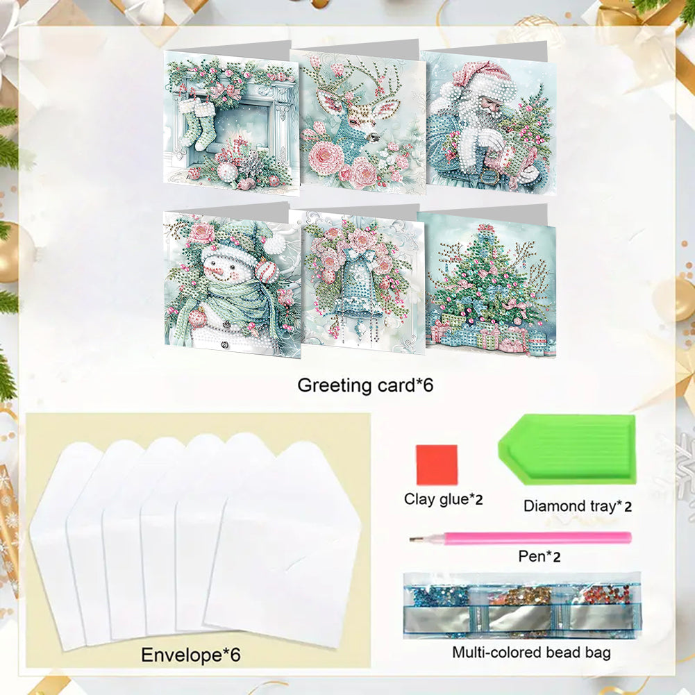 6PCS DIY Diamond Art Greeting Cards Winter Christmas Congratulations Cards Gifts