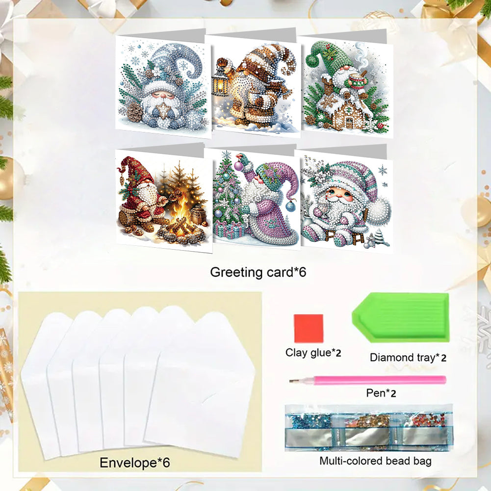 6PCS DIY Diamond Art Greeting Cards Winter Gnome Congratulations Cards & Gifts