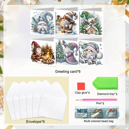 6PCS DIY Diamond Art Greeting Cards Winter Gnome Congratulations Cards & Gifts