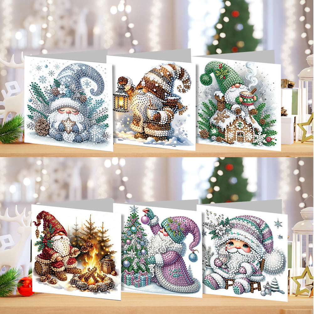 6PCS DIY Diamond Art Greeting Cards Winter Gnome Congratulations Cards & Gifts