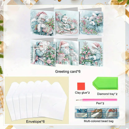 6PCS DIY Diamond Art Greeting Cards Santa Claus Congratulations Cards & Gifts Christmas