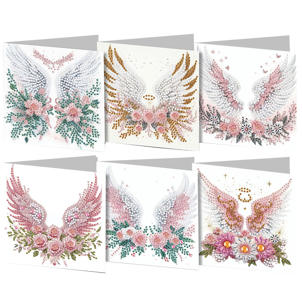 6PCS DIY Diamond Art Greeting Cards Flower Wings Congratulations Cards & Gifts