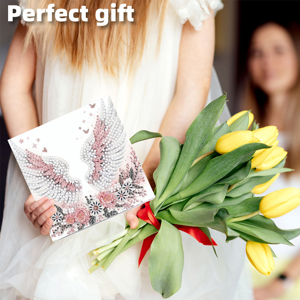 6PCS DIY Diamond Art Greeting Cards Flower Wings Congratulations Cards & Gifts