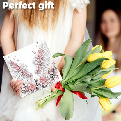 6PCS DIY Diamond Art Greeting Cards Flower Wings Congratulations Cards & Gifts