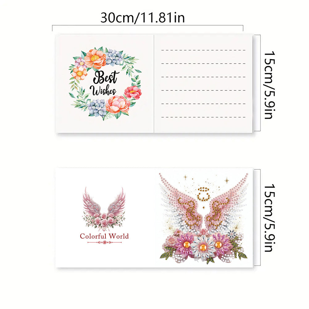 6PCS DIY Diamond Art Greeting Cards Flower Wings Congratulations Cards & Gifts