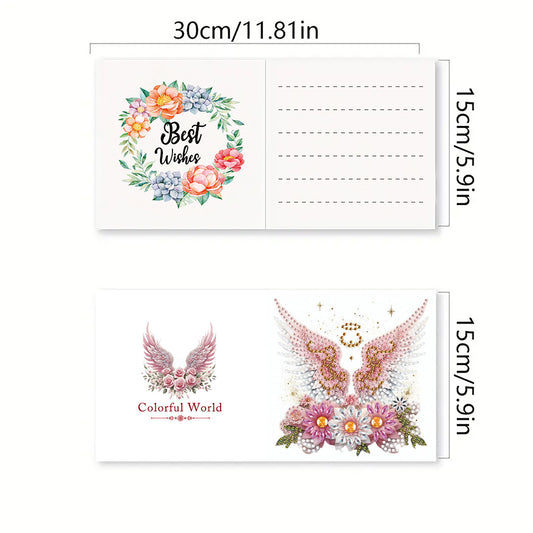 6PCS DIY Diamond Art Greeting Cards Flower Wings Congratulations Cards & Gifts