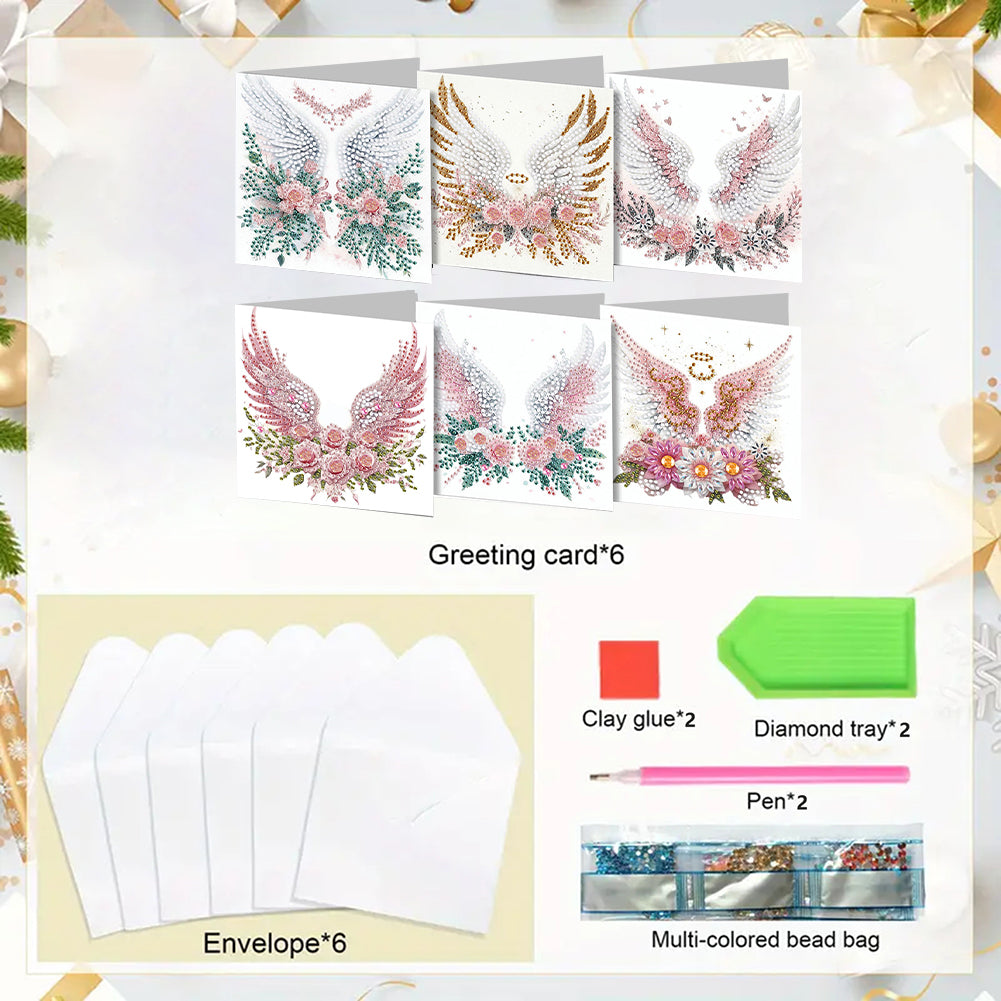 6PCS DIY Diamond Art Greeting Cards Flower Wings Congratulations Cards & Gifts