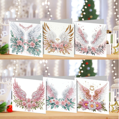 6PCS DIY Diamond Art Greeting Cards Flower Wings Congratulations Cards & Gifts