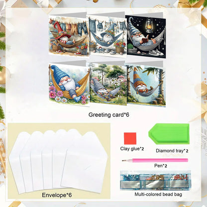6PCS DIY Diamond Art Greeting Cards Gnome Theme Congratulations Cards & Gifts