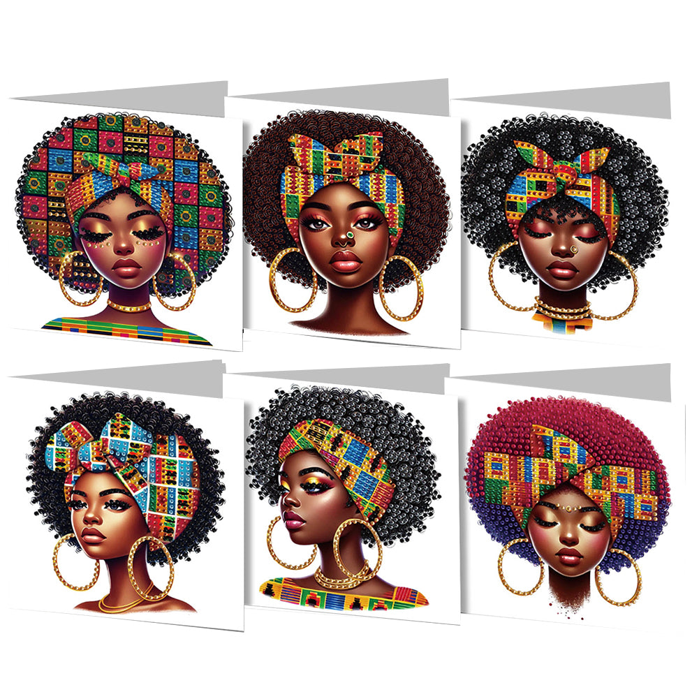 6PCS DIY Diamond Art Greeting Cards Black Girl Congratulations Cards & Gifts