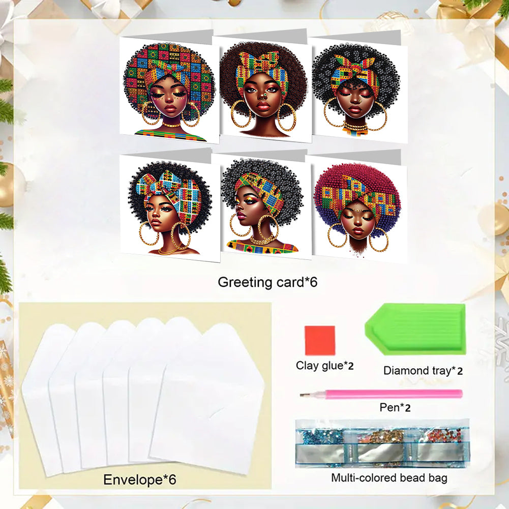 6PCS DIY Diamond Art Greeting Cards Black Girl Congratulations Cards & Gifts