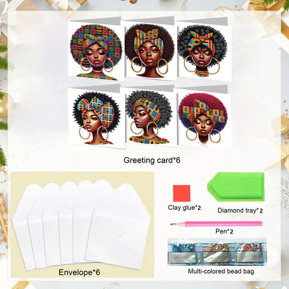 6PCS DIY Diamond Art Greeting Cards Black Girl Congratulations Cards & Gifts