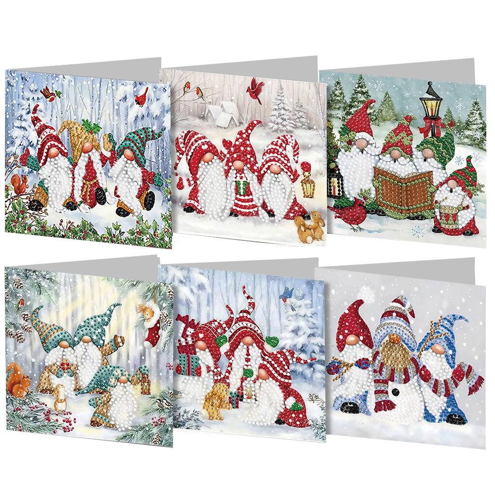 6PCS DIY Diamond Art Greeting Cards Gnome Theme Congratulations Cards & Gifts