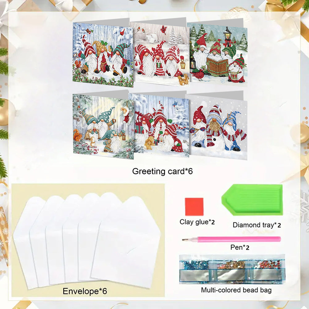6PCS DIY Diamond Art Greeting Cards Gnome Theme Congratulations Cards & Gifts