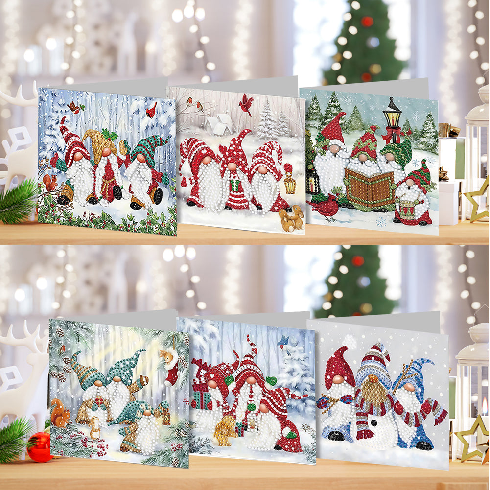 6PCS DIY Diamond Art Greeting Cards Gnome Theme Congratulations Cards & Gifts