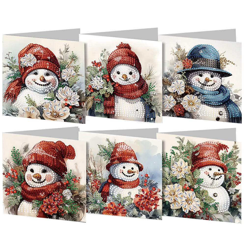 6PCS DIY Diamond Art Greeting Cards Snowman Theme Congratulations Cards & Gifts