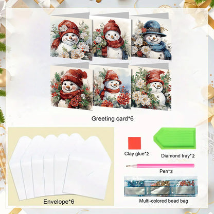 6PCS DIY Diamond Art Greeting Cards Snowman Theme Congratulations Cards & Gifts