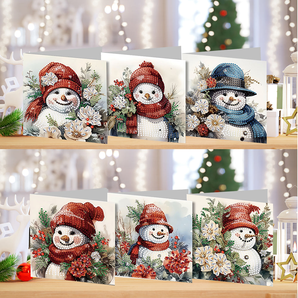 6PCS DIY Diamond Art Greeting Cards Snowman Theme Congratulations Cards & Gifts