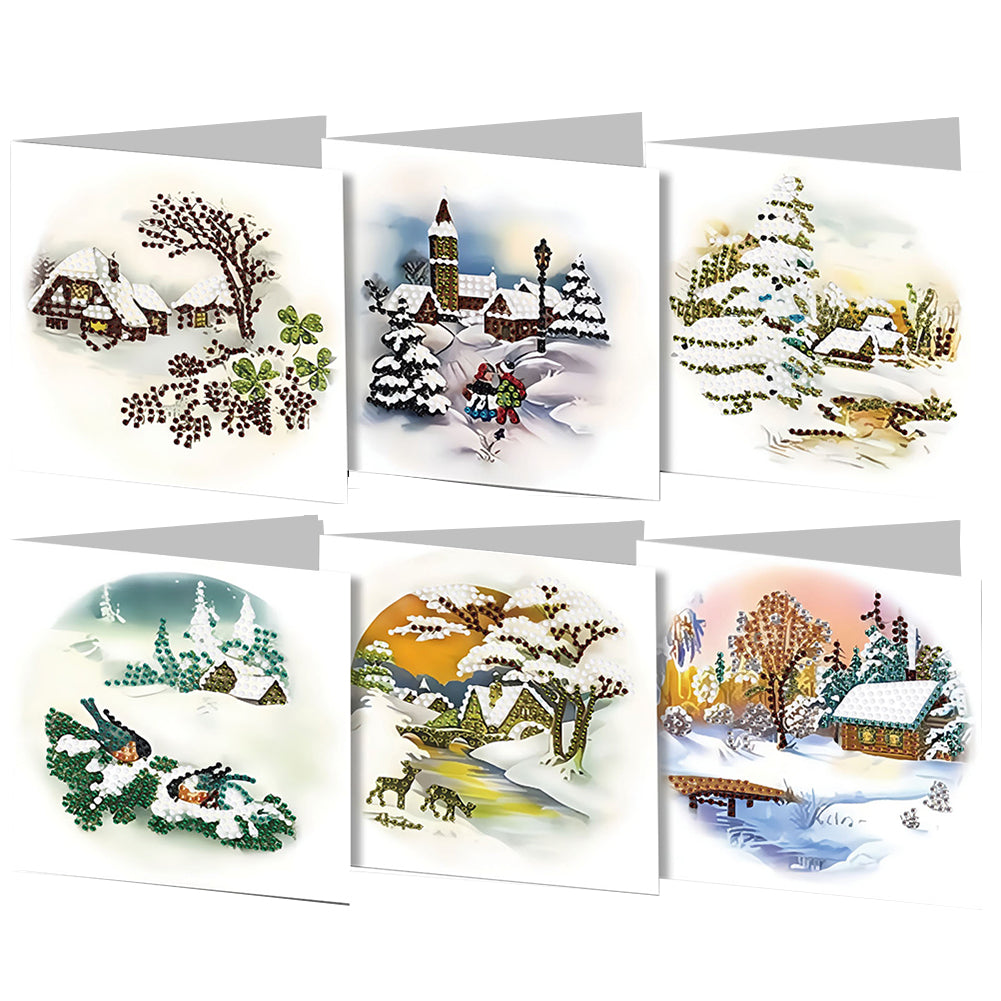 6PCS DIY Diamond Art Greeting Cards Landscape Theme Congratulations Cards Gifts