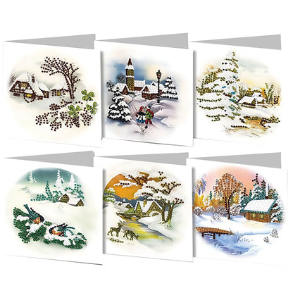 6PCS DIY Diamond Art Greeting Cards Landscape Theme Congratulations Cards Gifts