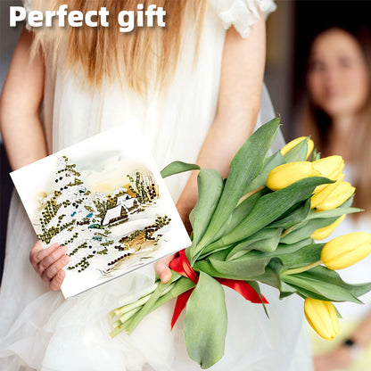 6PCS DIY Diamond Art Greeting Cards Landscape Theme Congratulations Cards Gifts