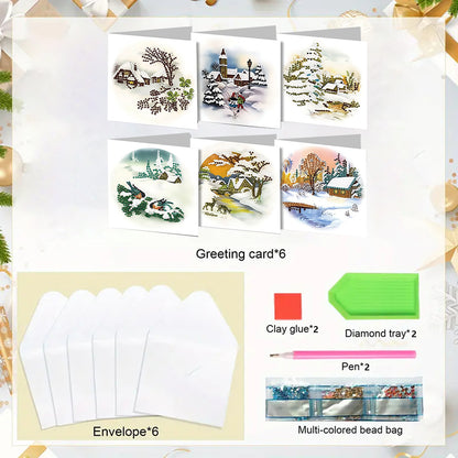 6PCS DIY Diamond Art Greeting Cards Landscape Theme Congratulations Cards Gifts