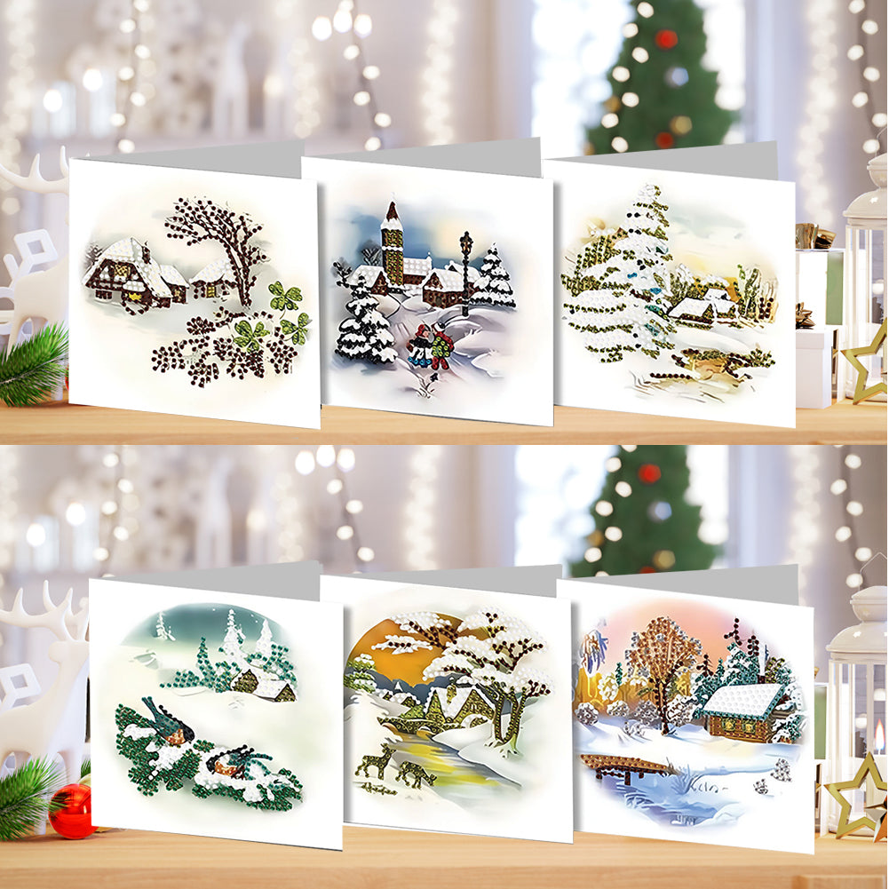 6PCS DIY Diamond Art Greeting Cards Landscape Theme Congratulations Cards Gifts