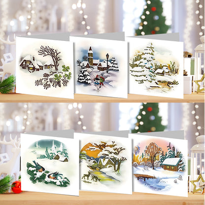 6PCS DIY Diamond Art Greeting Cards Landscape Theme Congratulations Cards Gifts