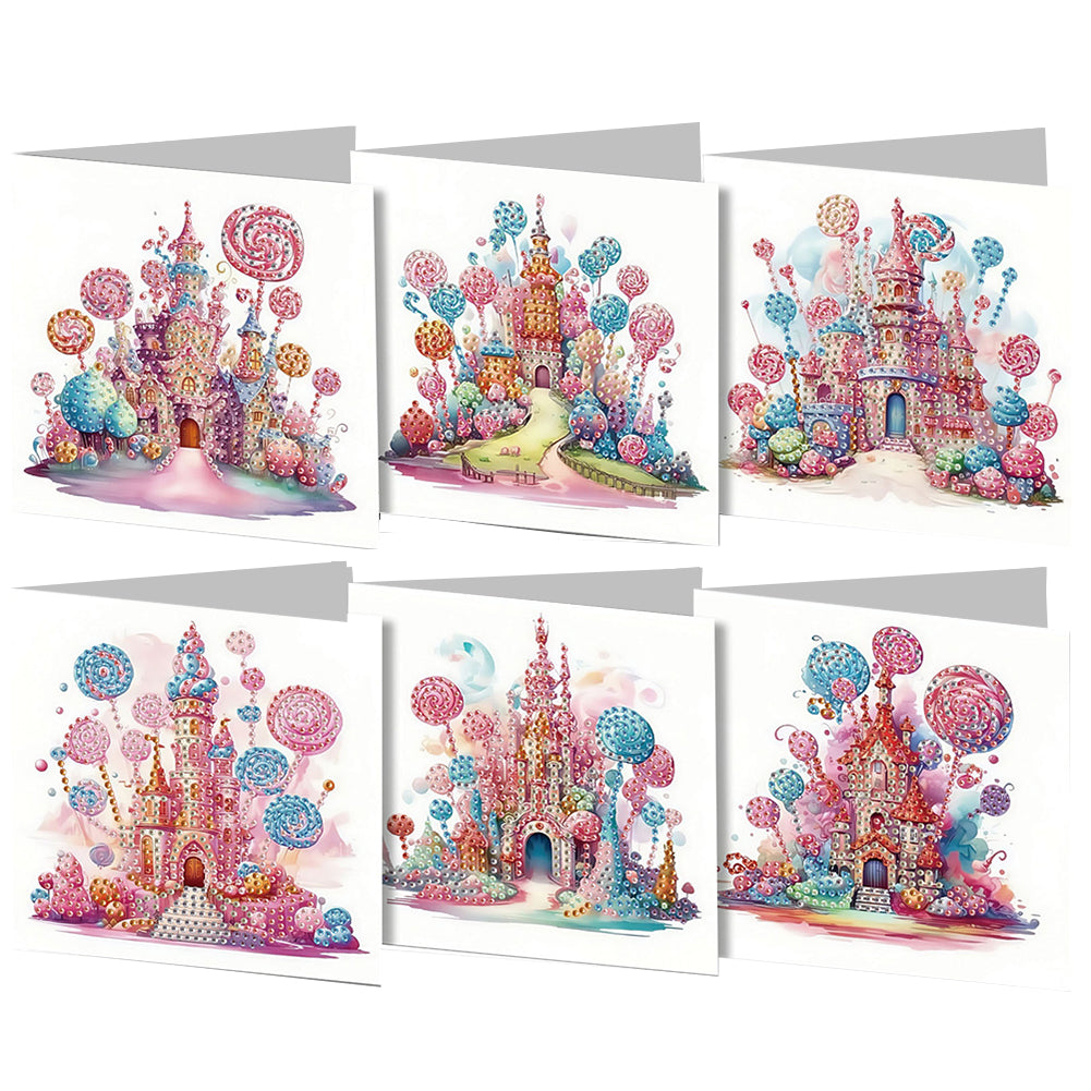 6PCS DIY Diamond Art Greeting Cards Candy Castle Congratulations Cards & Gifts