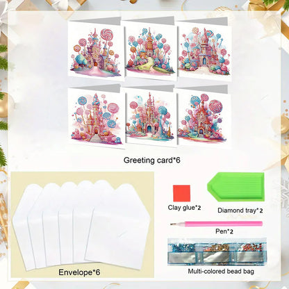 6PCS DIY Diamond Art Greeting Cards Candy Castle Congratulations Cards & Gifts