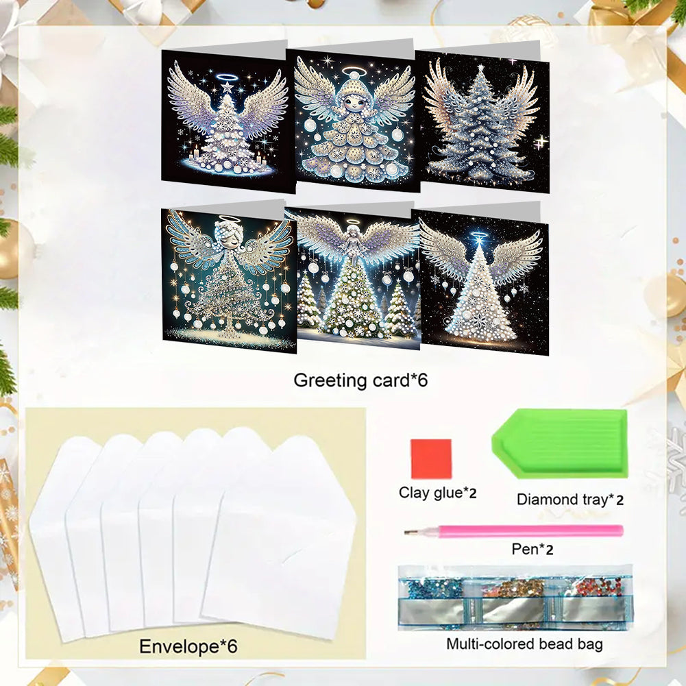 6PCS DIY Diamond Art Greeting Cards Angel Theme Congratulations Cards & Gifts