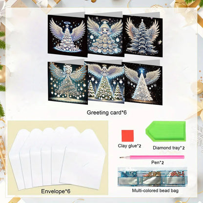 6PCS DIY Diamond Art Greeting Cards Angel Theme Congratulations Cards & Gifts